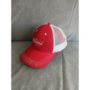 Budweiser Beer Trucker Hat Red White Snapback Mesh Cap 1876 Logo One Size